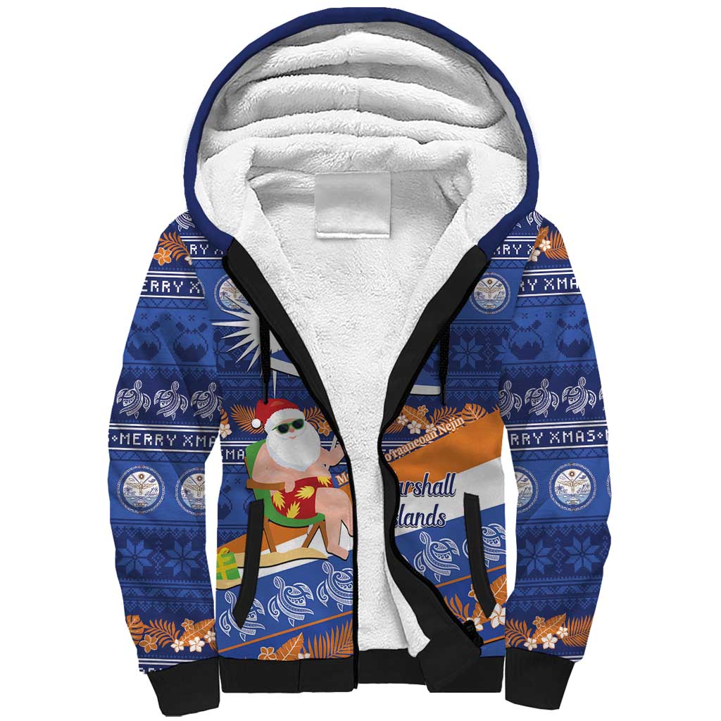 Marshall Islands Christmas Sherpa Hoodie Beachy Santa Monono ilo raaneoan Nejin - Polynesian Pride