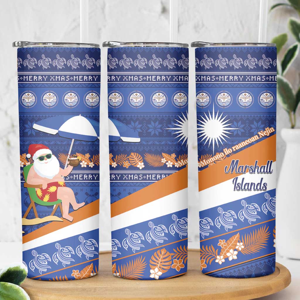Marshall Islands Christmas Skinny Tumbler Beachy Santa Monono ilo raaneoan Nejin - Polynesian Pride