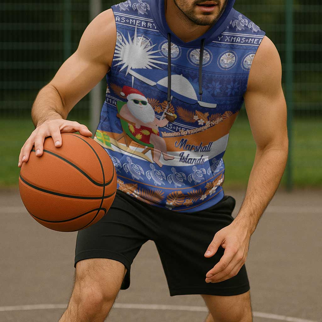 Marshall Islands Christmas Sleeveless Hoodie Beachy Santa Monono ilo raaneoan Nejin - Polynesian Pride