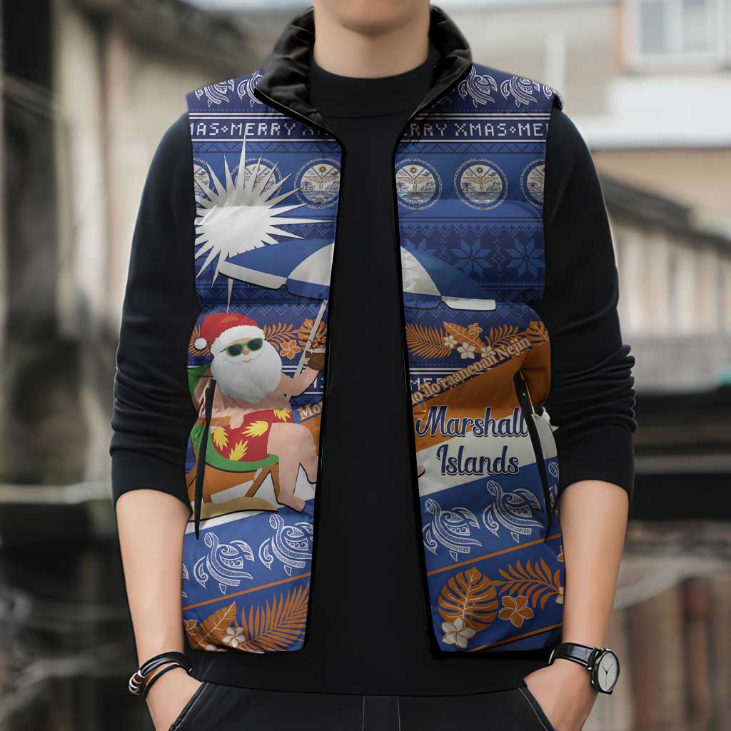 Marshall Islands Christmas Sleeveless Puffer Jacket Beachy Santa Monono ilo raaneoan Nejin - Polynesian Pride
