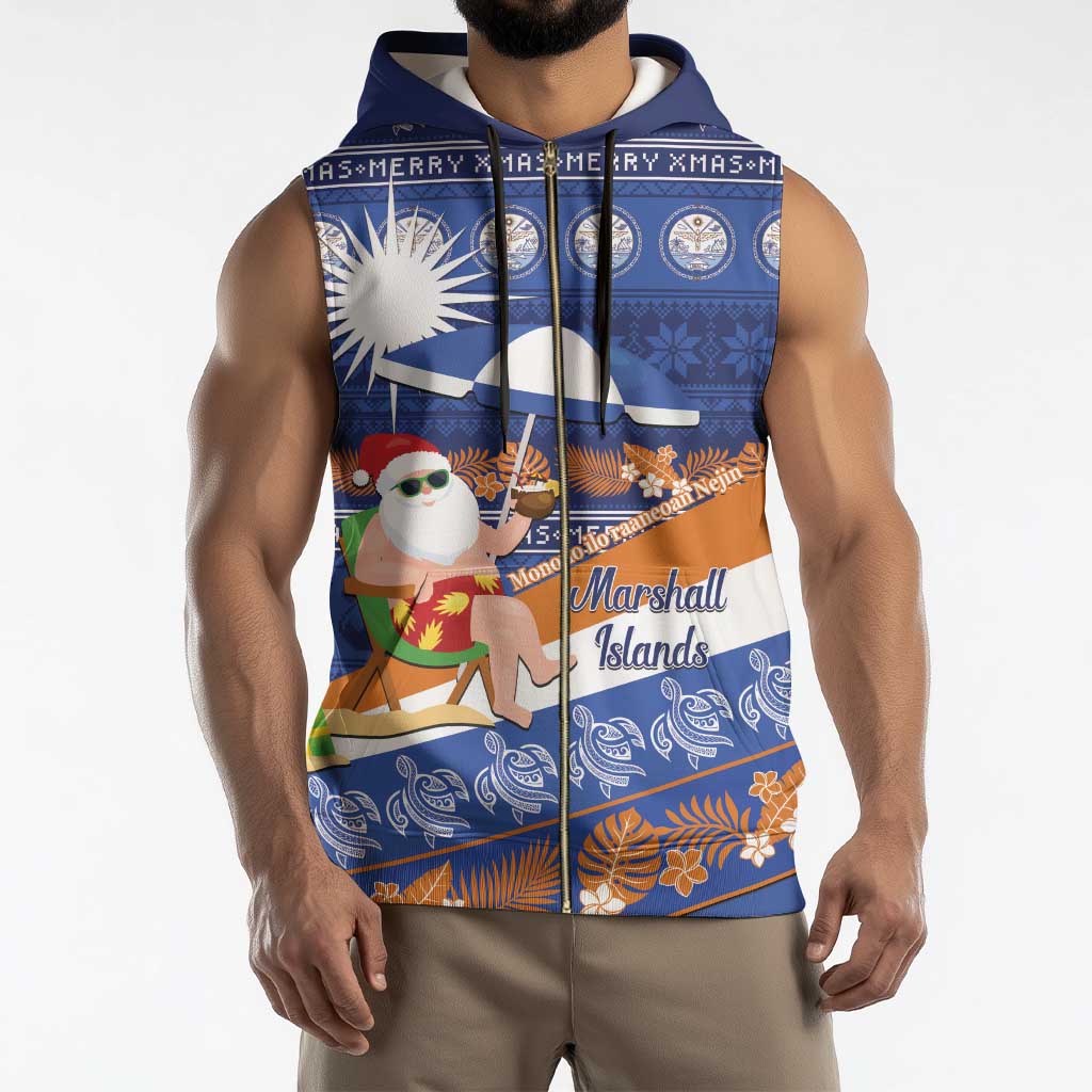 Marshall Islands Christmas Sleeveless Zip Hoodie Beachy Santa Monono ilo raaneoan Nejin - Polynesian Pride