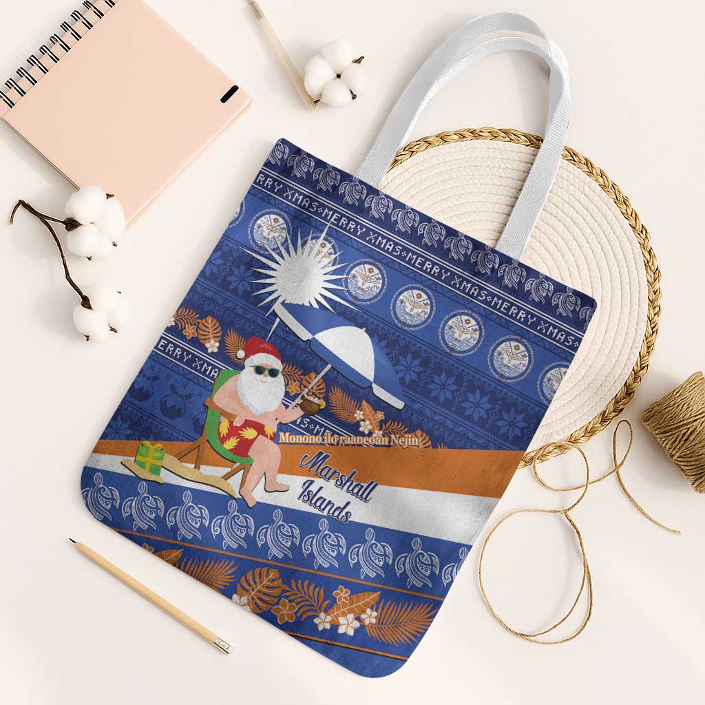 Marshall Islands Christmas Tote Bag Beachy Santa Monono ilo raaneoan Nejin - Polynesian Pride