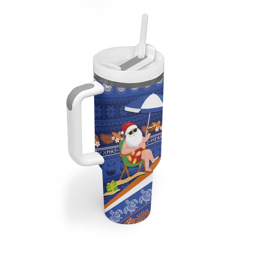 Marshall Islands Christmas Tumbler With Handle Beachy Santa Monono ilo raaneoan Nejin - Polynesian Pride