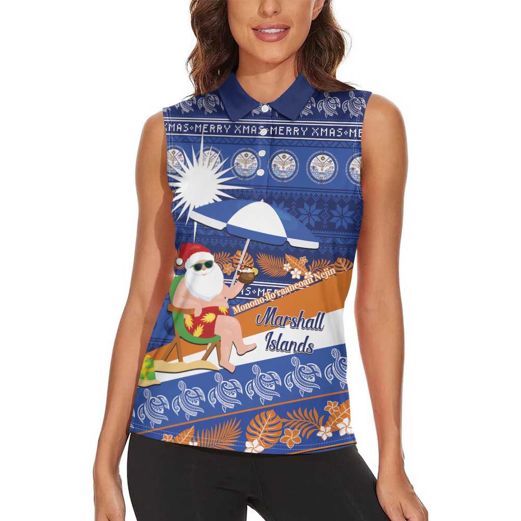 Marshall Islands Christmas Women Sleeveless Polo Shirt Beachy Santa Monono ilo raaneoan Nejin - Polynesian Pride