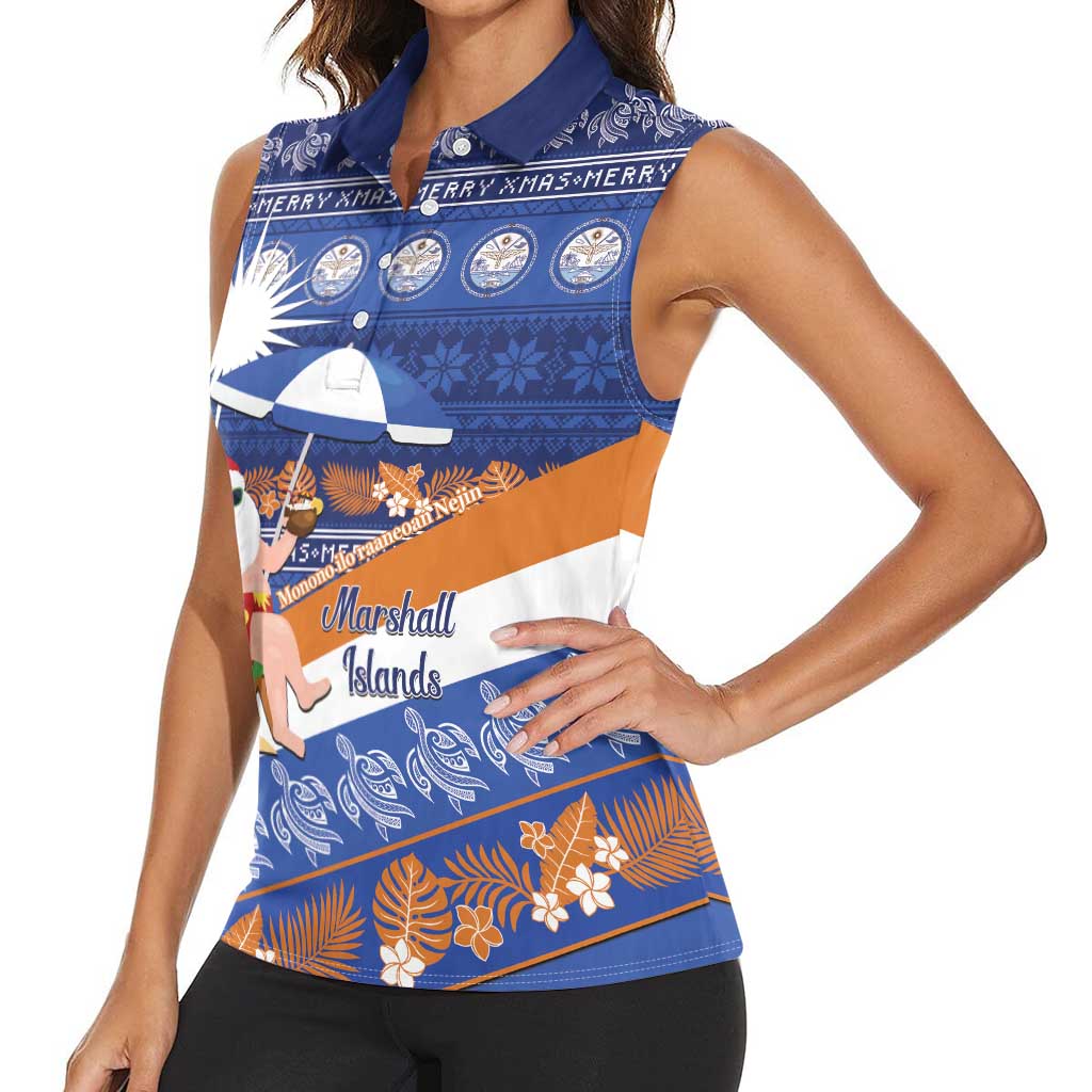Marshall Islands Christmas Women Sleeveless Polo Shirt Beachy Santa Monono ilo raaneoan Nejin - Polynesian Pride