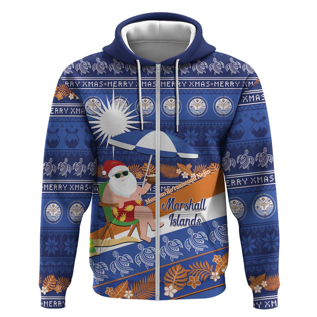 Marshall Islands Christmas Zip Hoodie Beachy Santa Monono ilo raaneoan Nejin - Polynesian Pride