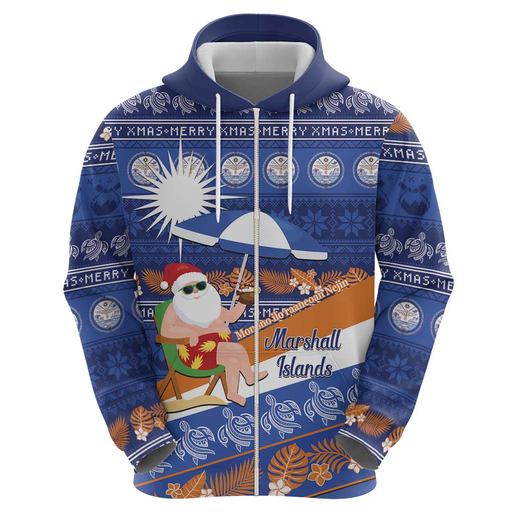 Marshall Islands Christmas Zip Hoodie Beachy Santa Monono ilo raaneoan Nejin - Polynesian Pride