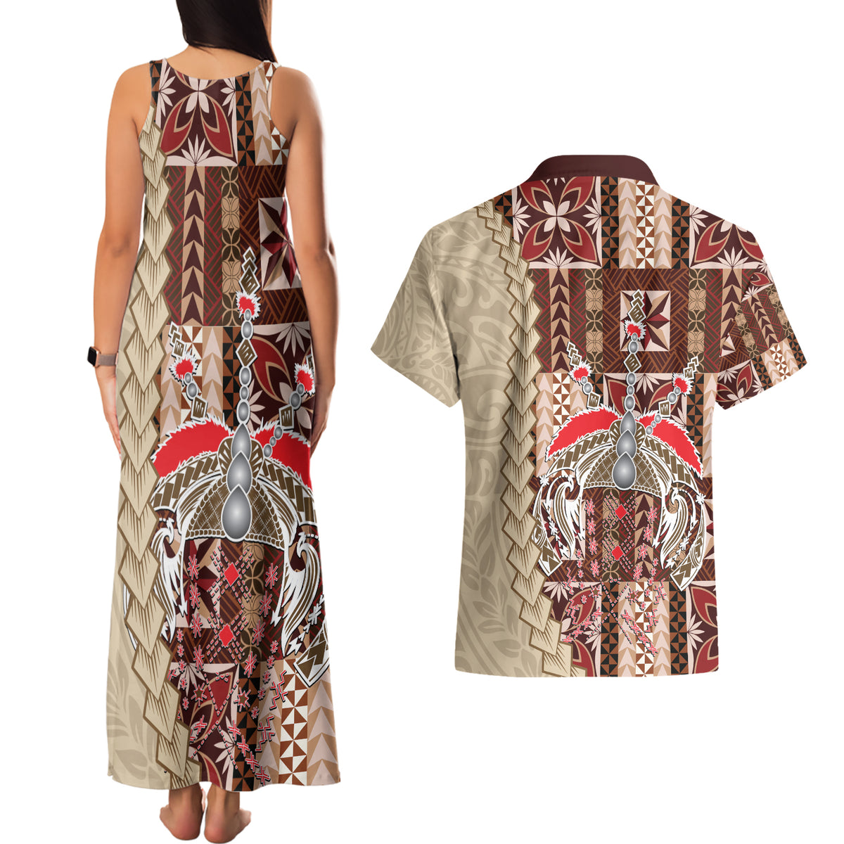 Samoa Tapau Couples Matching Tank Maxi Dress and Hawaiian Shirt Samoan Siapo Pattern LT14 - Polynesian Pride