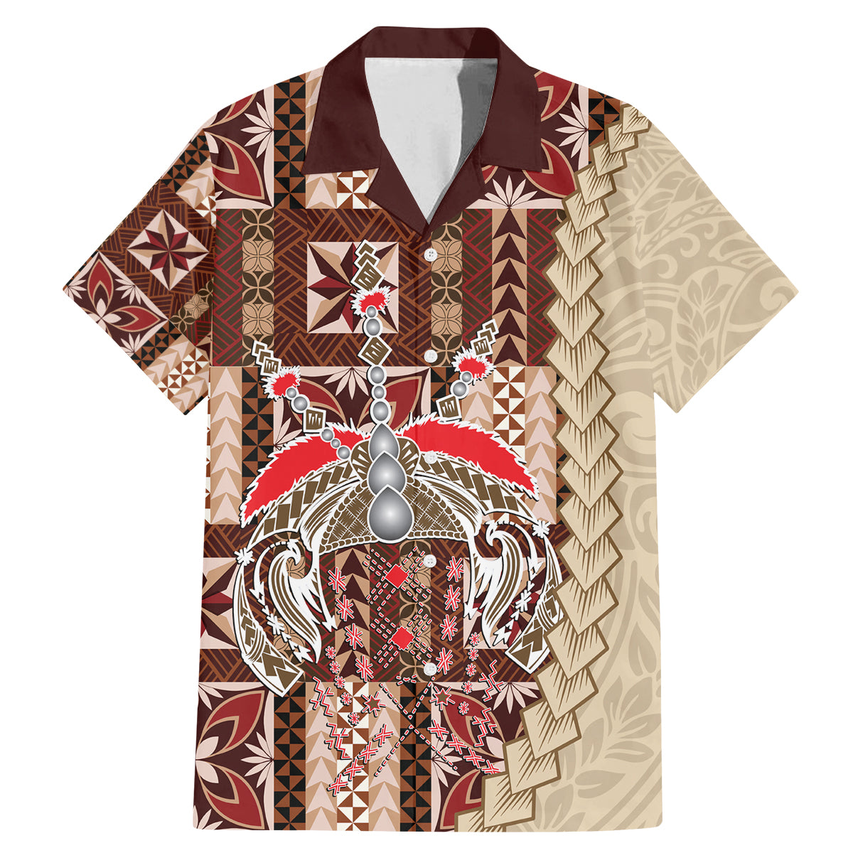 Samoa Tapau Family Matching Mermaid Dress and Hawaiian Shirt Samoan Siapo Pattern LT14 Dad's Shirt - Short Sleeve Brown - Polynesian Pride