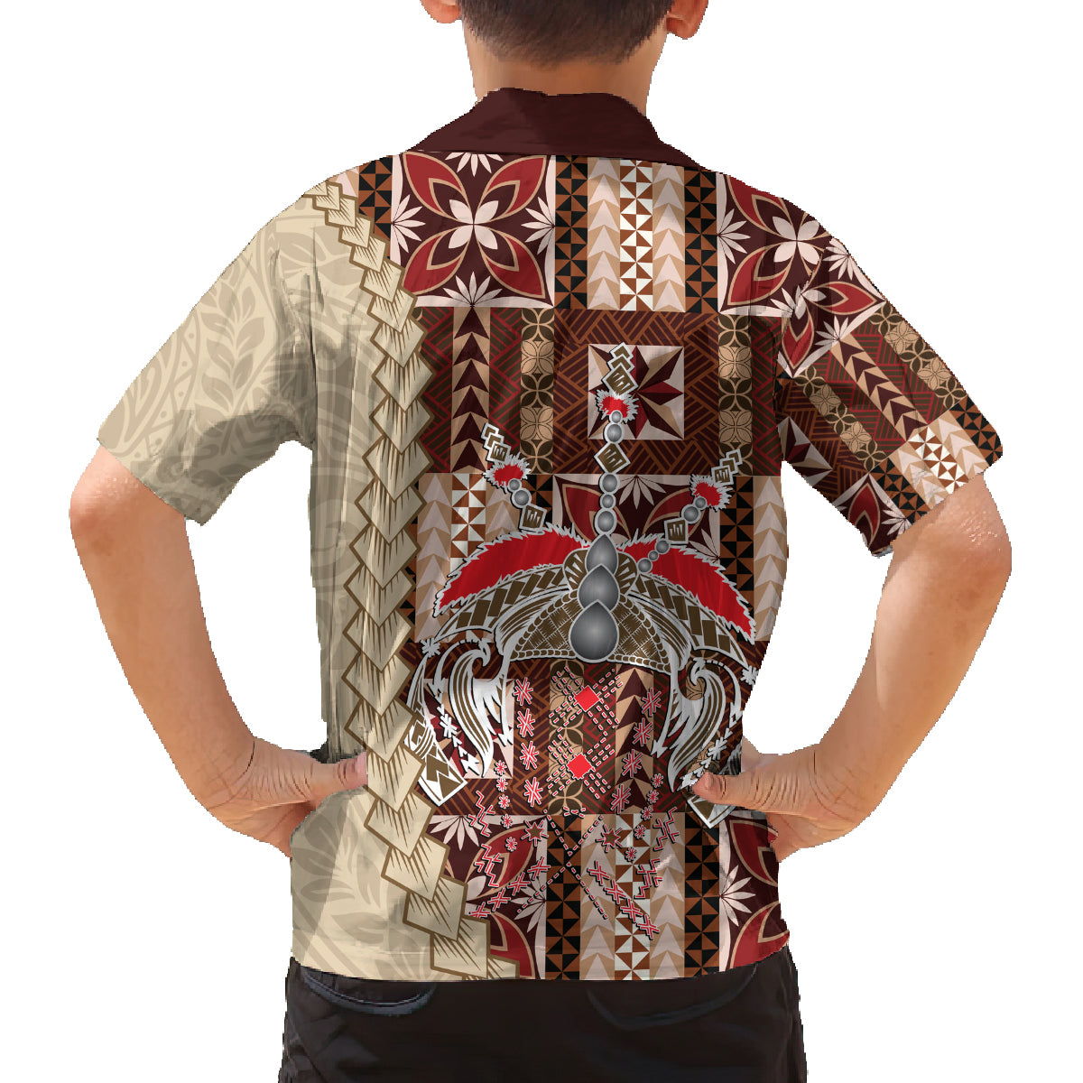 Samoa Tapau Family Matching Off Shoulder Short Dress and Hawaiian Shirt Samoan Siapo Pattern LT14 - Polynesian Pride