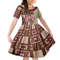 Samoa Tapau Family Matching Short Sleeve Bodycon Dress and Hawaiian Shirt Samoan Siapo Pattern LT14 Daughter's Dress Brown - Polynesian Pride
