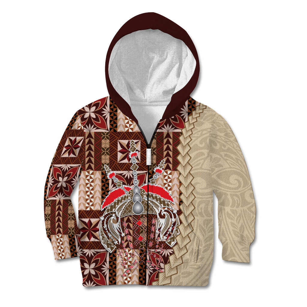 Samoa Tapau Kid Hoodie Samoan Siapo Pattern LT14 Zip Hoodie Brown - Polynesian Pride