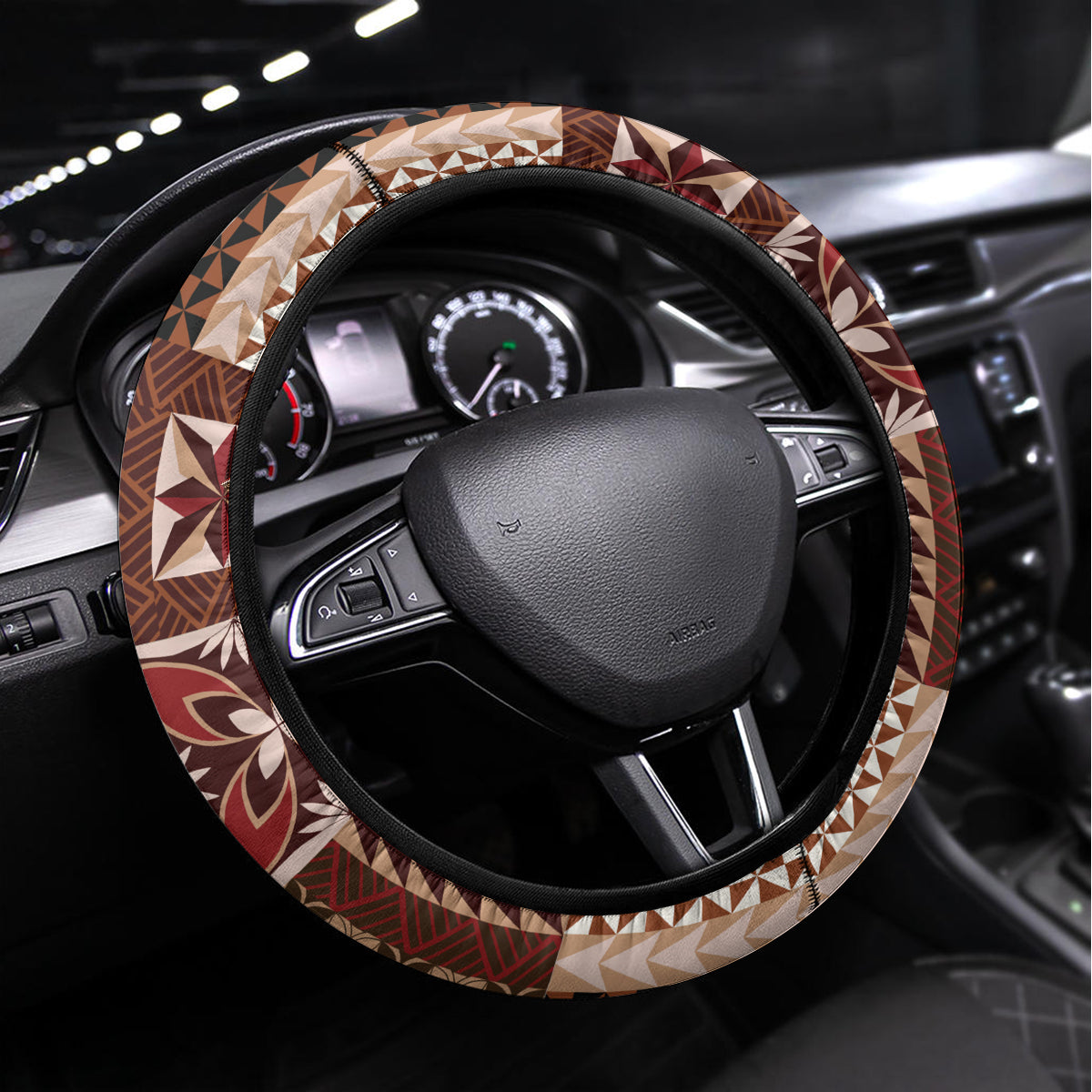 Samoa Tapau Steering Wheel Cover Samoan Siapo Pattern LT14 Universal Fit Brown - Polynesian Pride