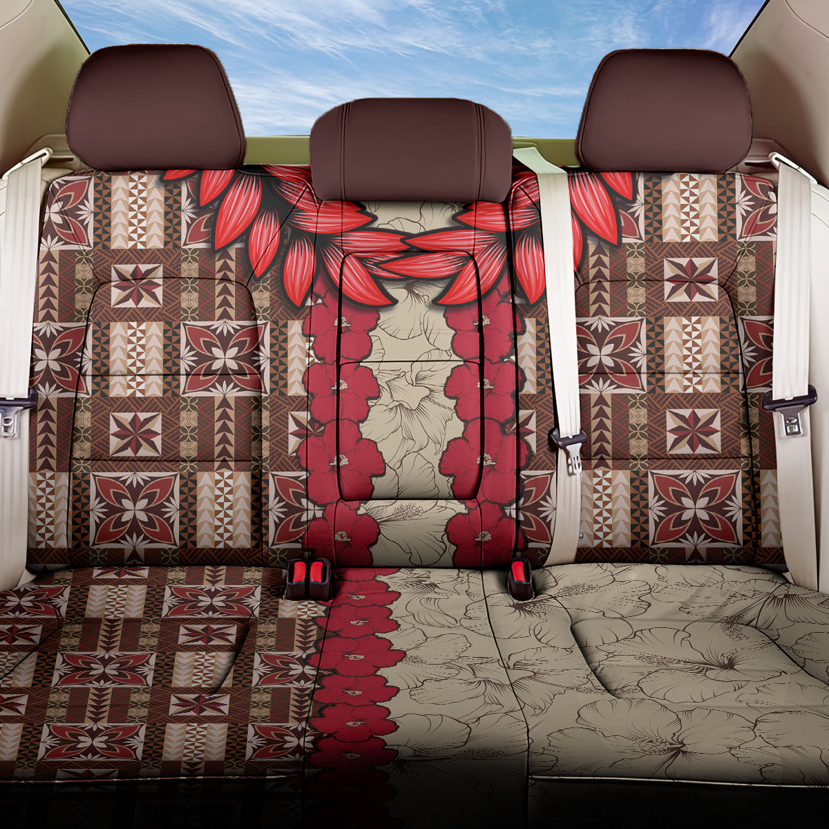 Samoa Siapo Back Car Seat Cover Tapa Pattern Mix Ula Fala Hibiscus