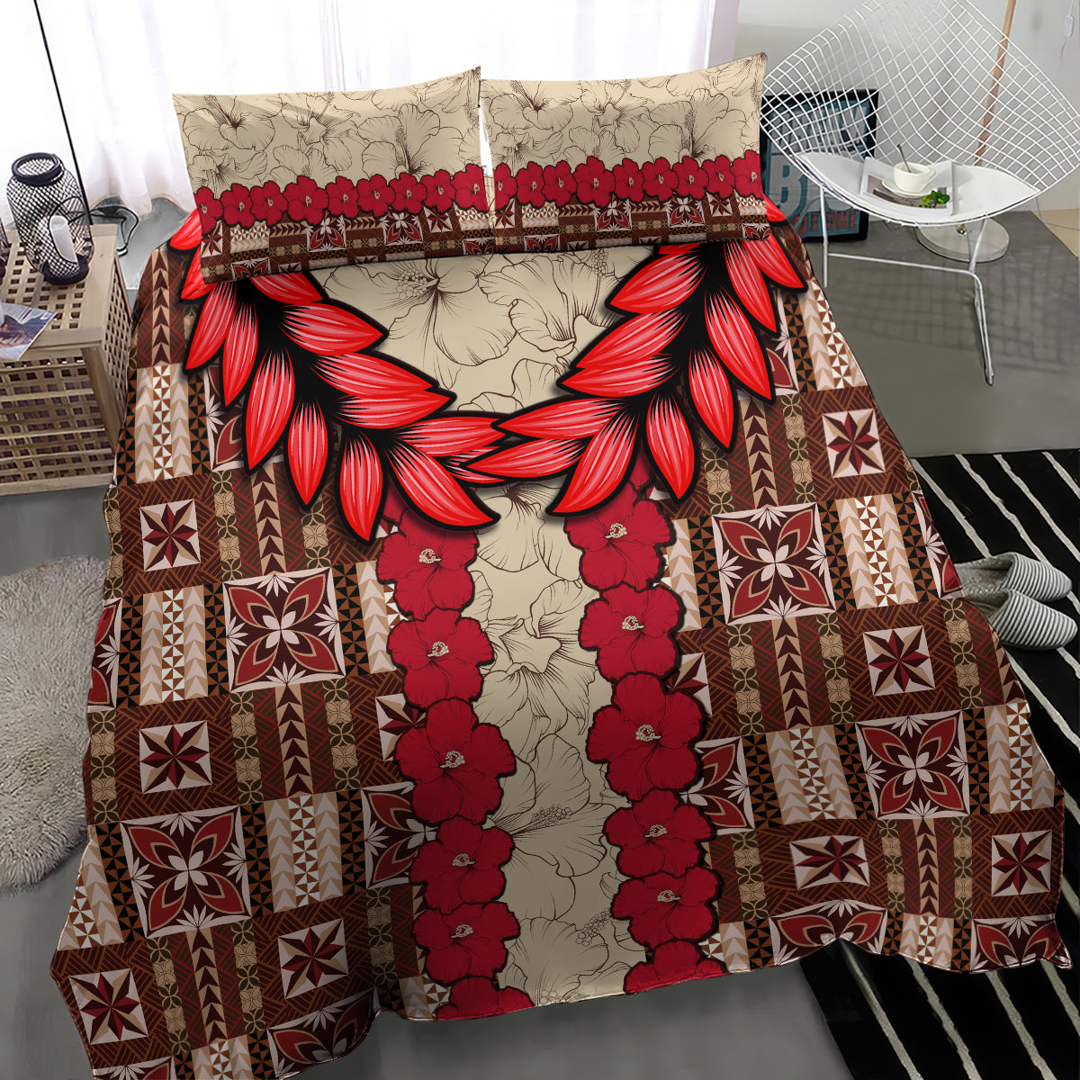 Samoa Siapo Bedding Set Tapa Pattern Mix Ula Fala Hibiscus LT14 - Polynesian Pride