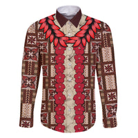 Samoa Siapo Family Matching Long Sleeve Bodycon Dress and Hawaiian Shirt Tapa Pattern Mix Ula Fala Hibiscus LT14 Dad's Shirt - Long Sleeve Brown - Polynesian Pride