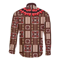 Samoa Siapo Long Sleeve Button Shirt Tapa Pattern Mix Ula Fala Hibiscus LT14 - Polynesian Pride
