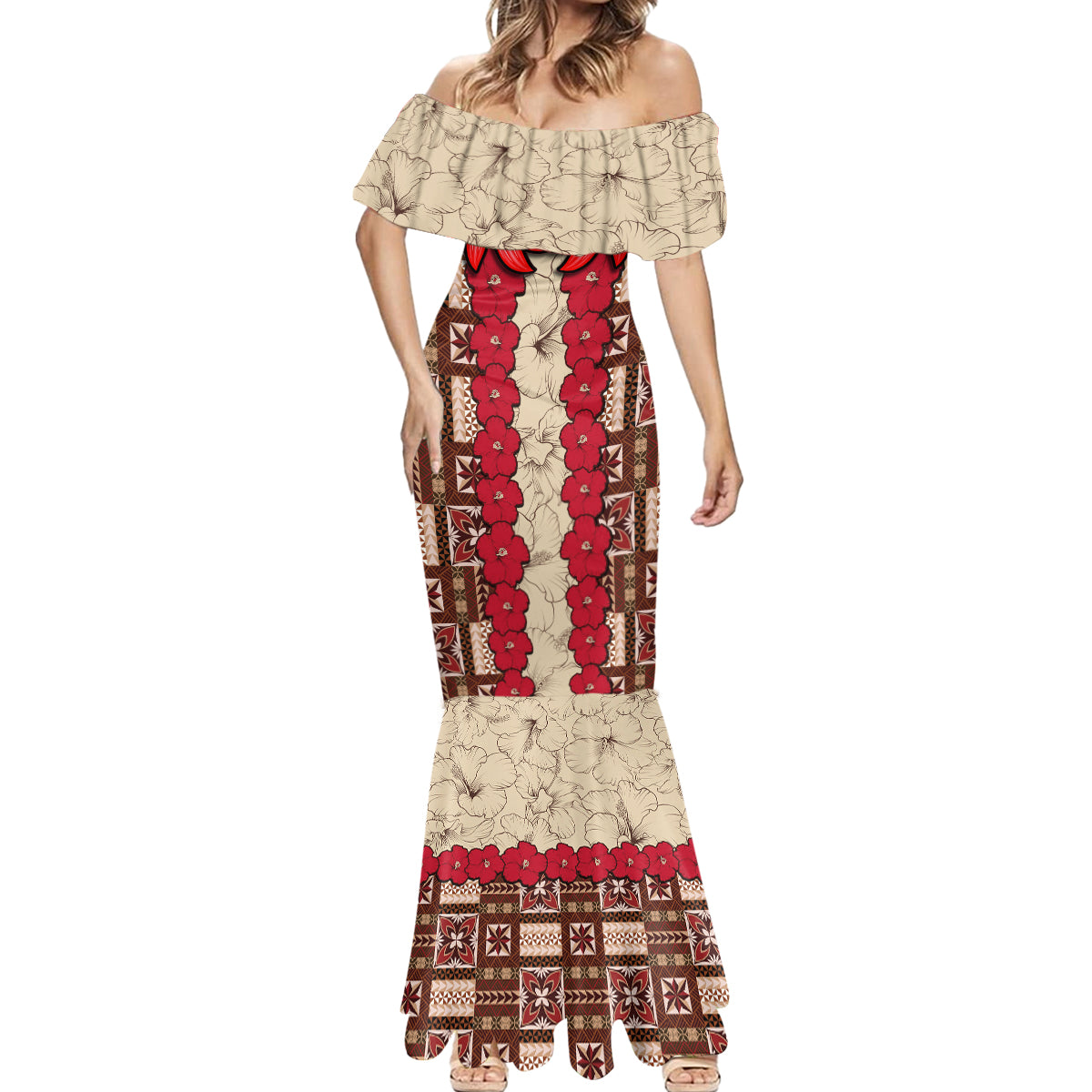 Samoa Siapo Mermaid Dress Tapa Pattern Mix Ula Fala Hibiscus LT14 - Polynesian Pride