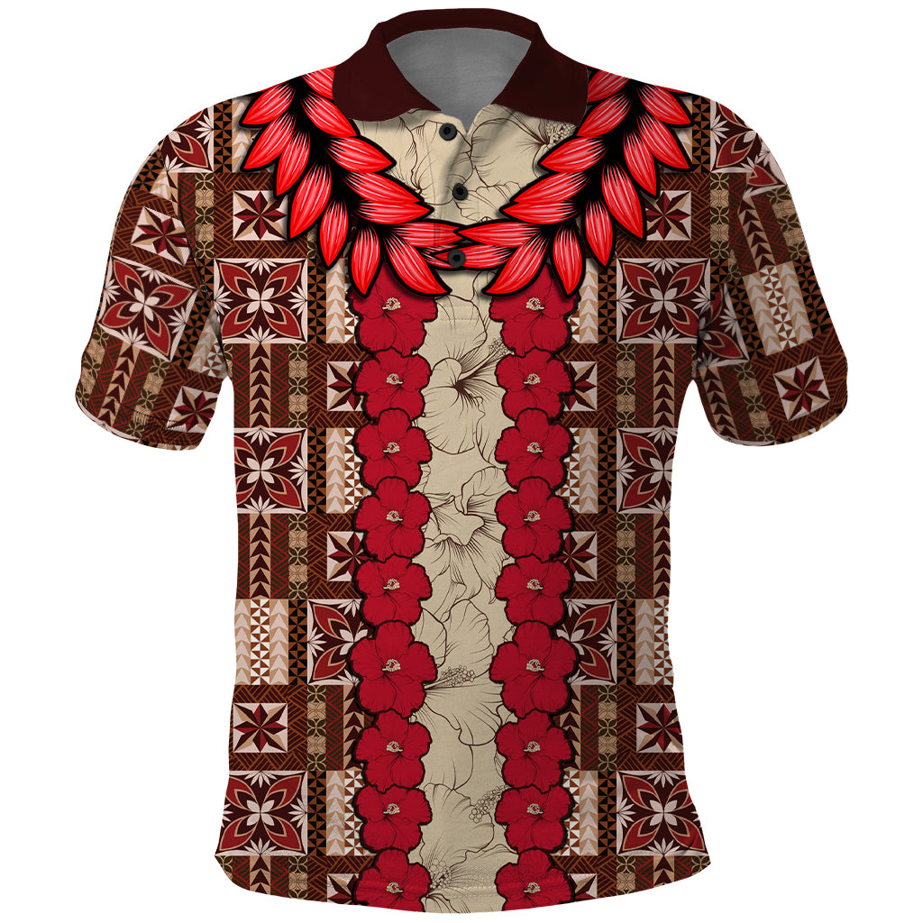 Samoa Siapo Polo Shirt Tapa Pattern Mix Ula Fala Hibiscus LT14 Brown - Polynesian Pride