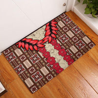 Samoa Siapo Rubber Doormat Tapa Pattern Mix Ula Fala Hibiscus LT14 Brown - Polynesian Pride