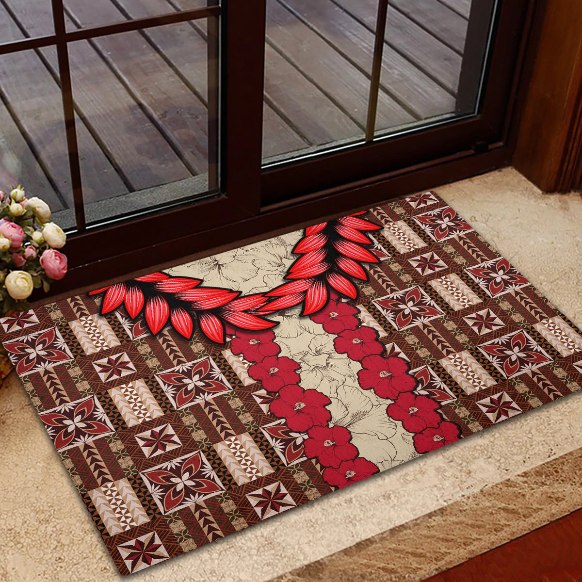 Samoa Siapo Rubber Doormat Tapa Pattern Mix Ula Fala Hibiscus LT14 - Polynesian Pride