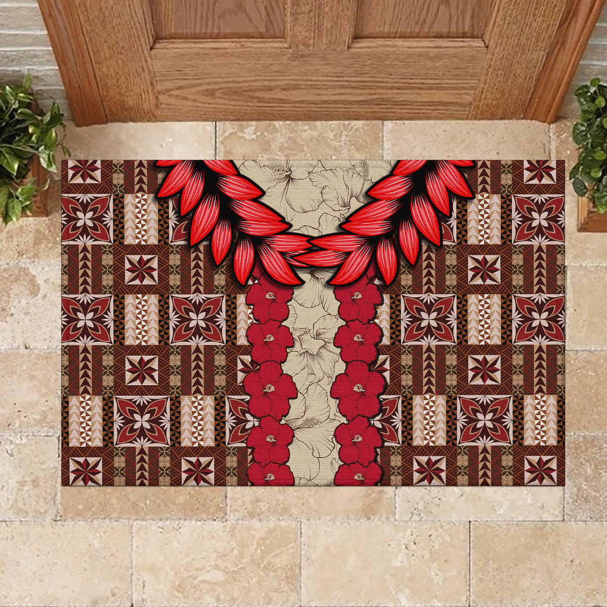Samoa Siapo Rubber Doormat Tapa Pattern Mix Ula Fala Hibiscus LT14 - Polynesian Pride