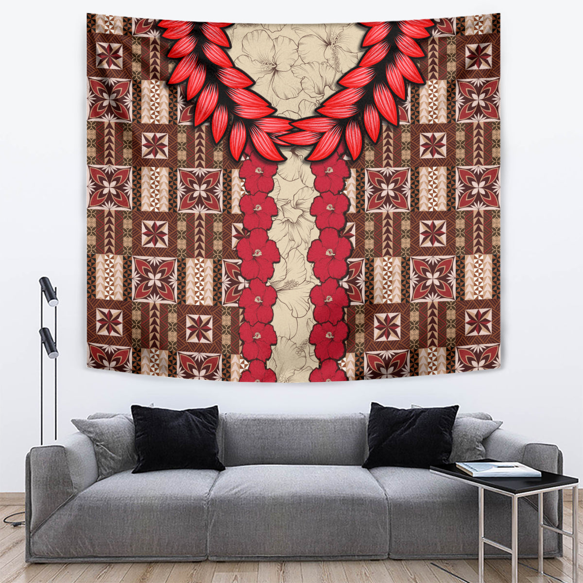 Samoa Siapo Tapestry Tapa Pattern Mix Ula Fala Hibiscus LT14 - Polynesian Pride