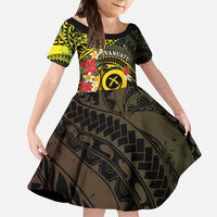 Vanuatu Christmas Family Matching Mermaid Dress and Hawaiian Shirt Vanuatuan Pig Tusk - Meri Krismas! LT14 Daughter's Dress Black - Polynesian Pride