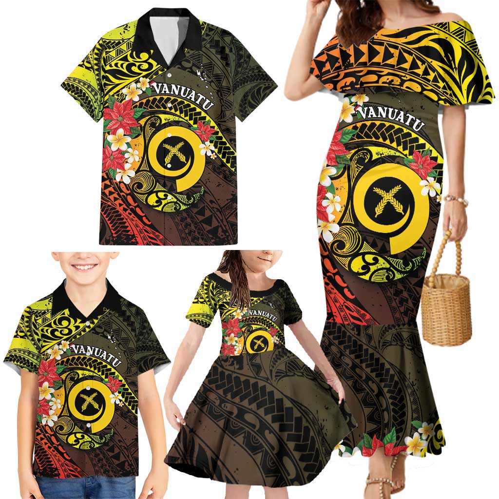 Vanuatu Christmas Family Matching Mermaid Dress and Hawaiian Shirt Vanuatuan Pig Tusk - Meri Krismas! LT14 - Polynesian Pride