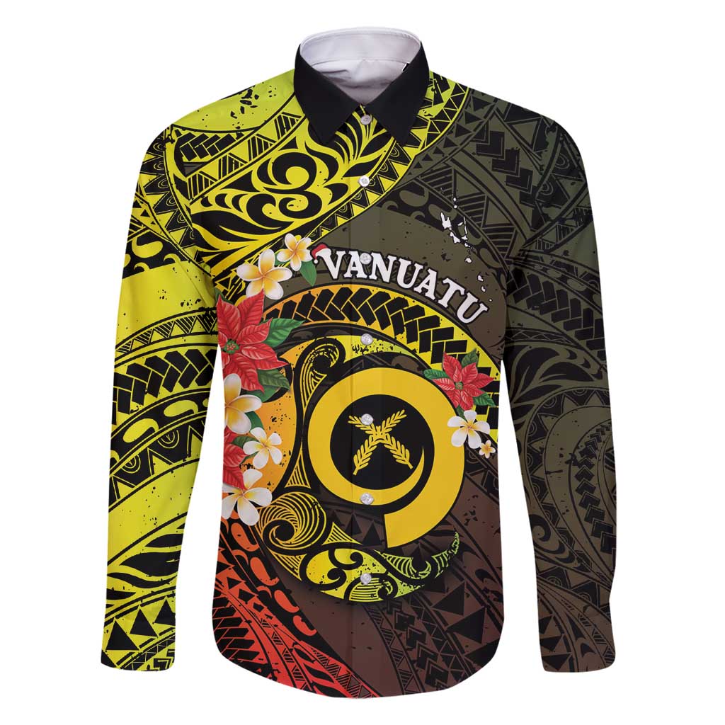 Vanuatu Christmas Family Matching Mermaid Dress and Hawaiian Shirt Vanuatuan Pig Tusk - Meri Krismas! LT14 Dad's Shirt - Long Sleeve Black - Polynesian Pride