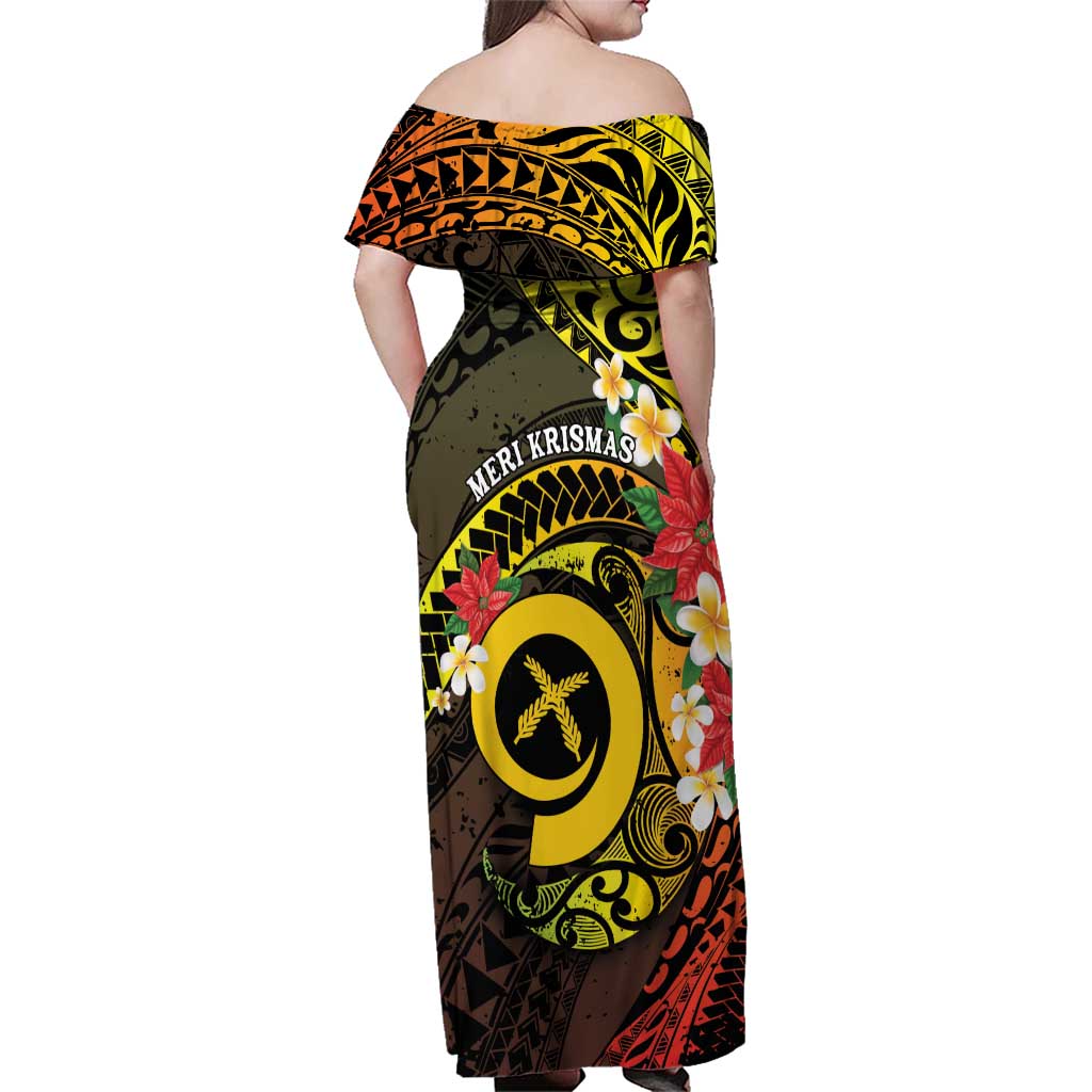 Vanuatu Christmas Family Matching Off Shoulder Maxi Dress and Hawaiian Shirt Vanuatuan Pig Tusk - Meri Krismas!
