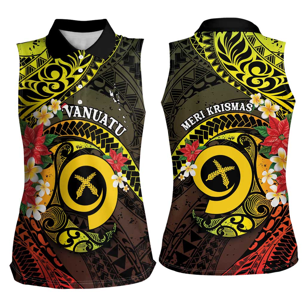 Vanuatu Christmas Women Sleeveless Polo Shirt Vanuatuan Pig Tusk - Meri Krismas!