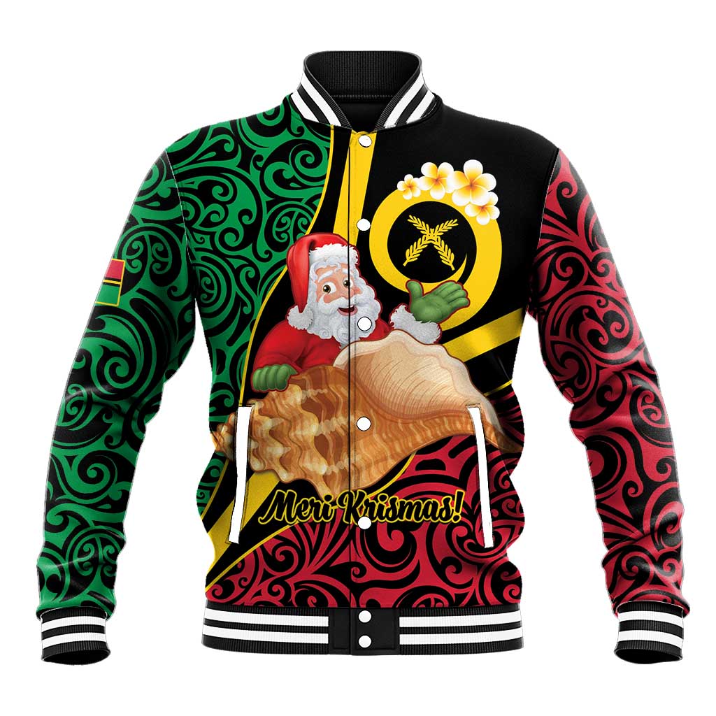 Vanuatu Christmas Baseball Jacket Vanuatuan Conch Shell - Meri Krismas!