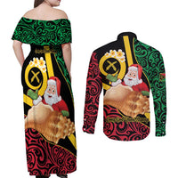 Vanuatu Christmas Couples Matching Off Shoulder Maxi Dress and Long Sleeve Button Shirt Vanuatuan Conch Shell - Meri Krismas!