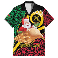 Vanuatu Christmas Family Matching Tank Maxi Dress and Hawaiian Shirt Vanuatuan Conch Shell - Meri Krismas! LT14 Dad's Shirt - Short Sleeve Black - Polynesian Pride