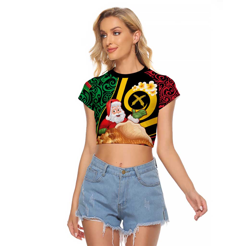 Vanuatu Christmas Raglan Cropped T Shirt Vanuatuan Conch Shell - Meri Krismas!