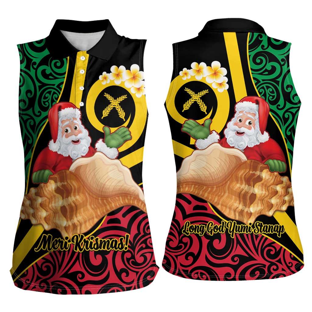Vanuatu Christmas Women Sleeveless Polo Shirt Vanuatuan Conch Shell - Meri Krismas!