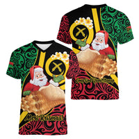 Vanuatu Christmas Women V-Neck T-Shirt Vanuatuan Conch Shell - Meri Krismas!