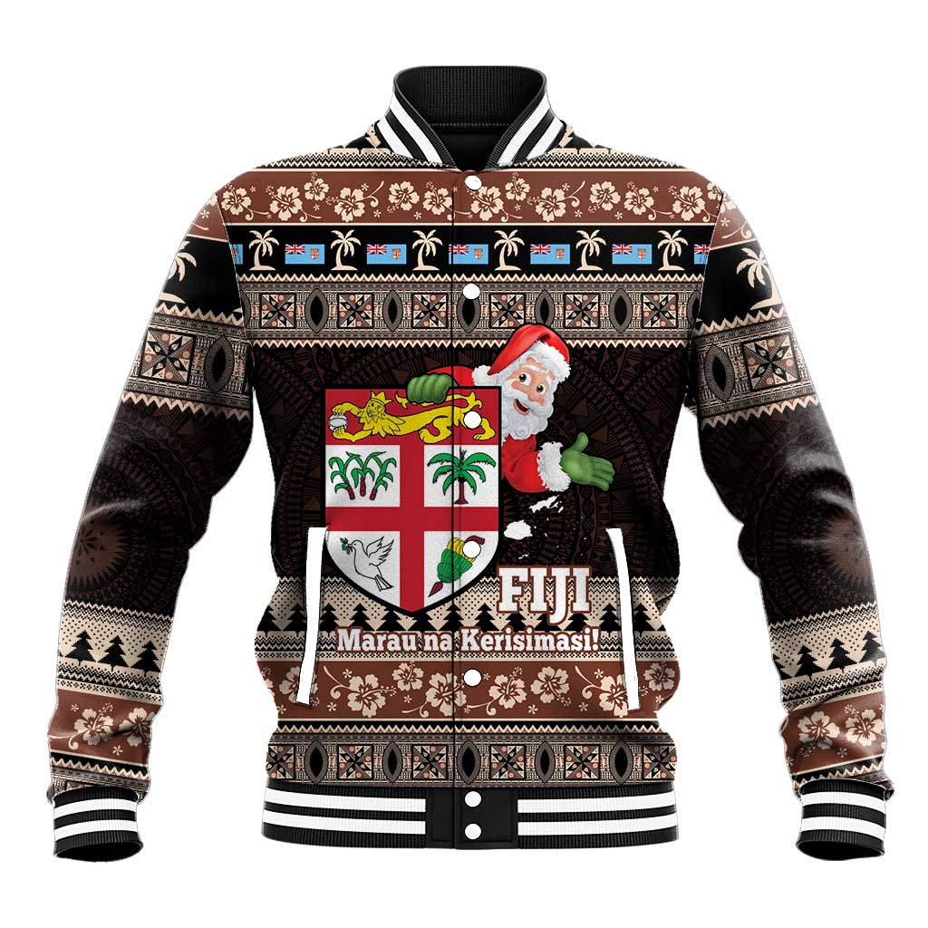 Fiji Christmas Baseball Jacket Fijian Masi Marau na Kerisimasi! - Brown LT14 Unisex Brown - Polynesian Pride
