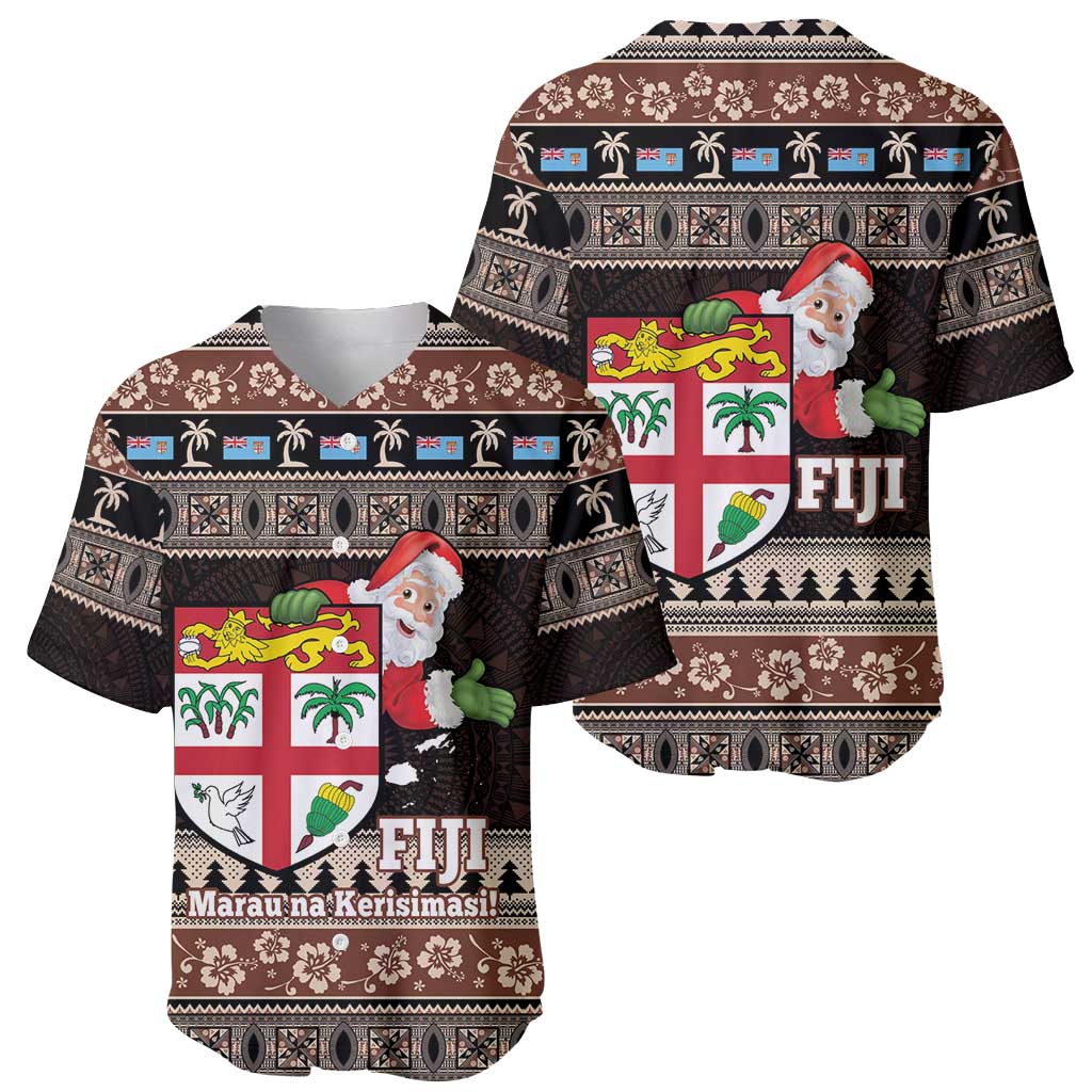 Fiji Christmas Baseball Jersey Fijian Masi Marau na Kerisimasi! - Brown LT14 - Polynesian Pride