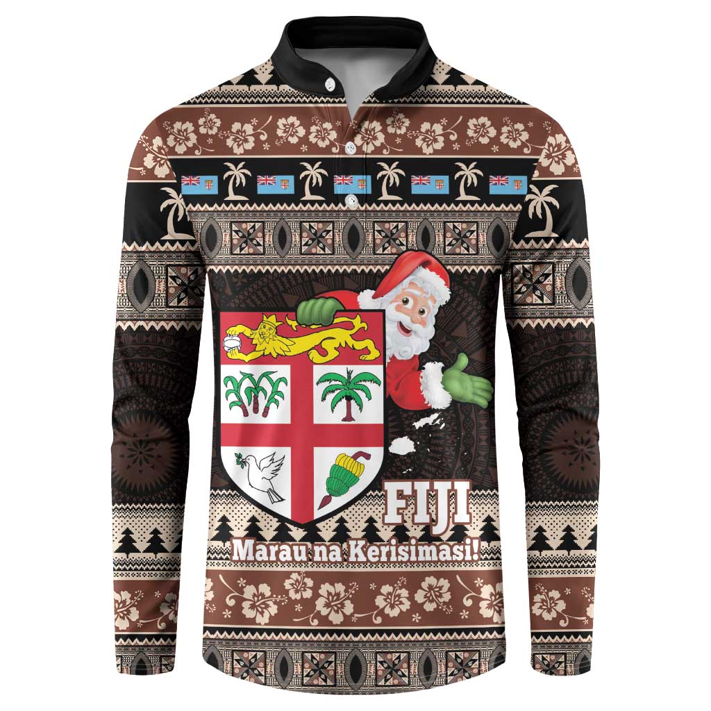 Fiji Christmas Button Sweatshirt Fijian Masi Marau na Kerisimasi! - Brown LT14 Brown - Polynesian Pride