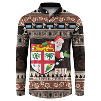 Fiji Christmas Button Sweatshirt Fijian Masi Marau na Kerisimasi! - Brown LT14 Brown - Polynesian Pride