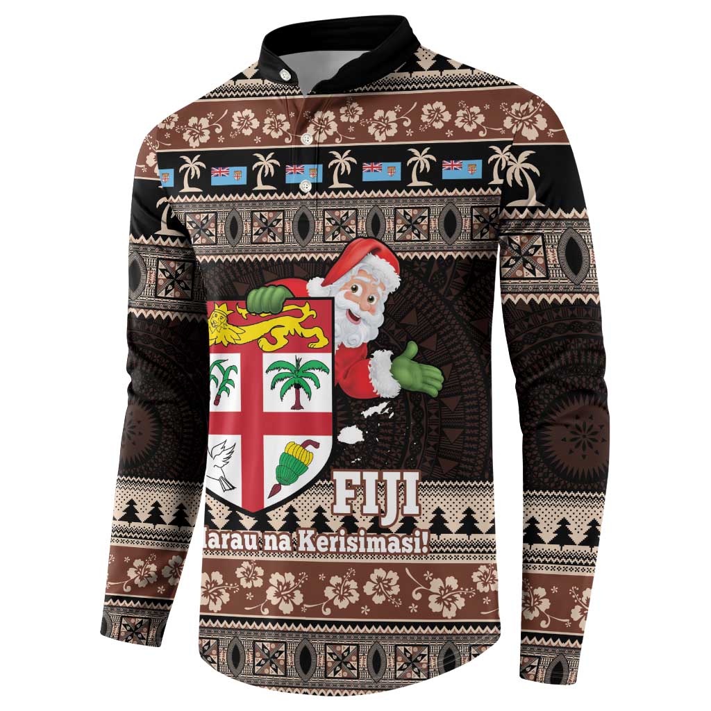 Fiji Christmas Button Sweatshirt Fijian Masi Marau na Kerisimasi! - Brown LT14 - Polynesian Pride