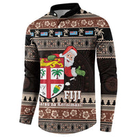 Fiji Christmas Button Sweatshirt Fijian Masi Marau na Kerisimasi! - Brown LT14 - Polynesian Pride