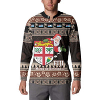 Fiji Christmas Button Sweatshirt Fijian Masi Marau na Kerisimasi! - Brown LT14 - Polynesian Pride