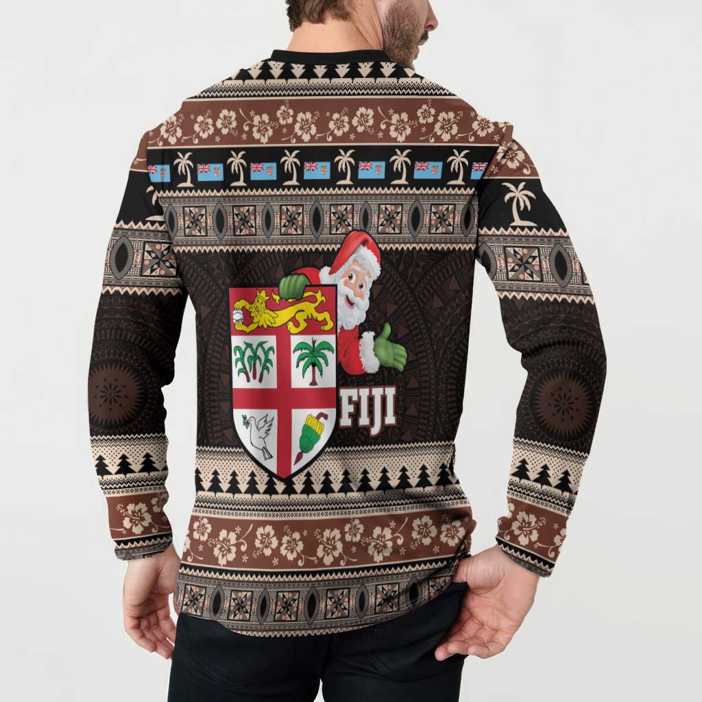 Fiji Christmas Button Sweatshirt Fijian Masi Marau na Kerisimasi! - Brown LT14 - Polynesian Pride