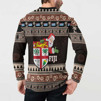 Fiji Christmas Button Sweatshirt Fijian Masi Marau na Kerisimasi! - Brown LT14 - Polynesian Pride