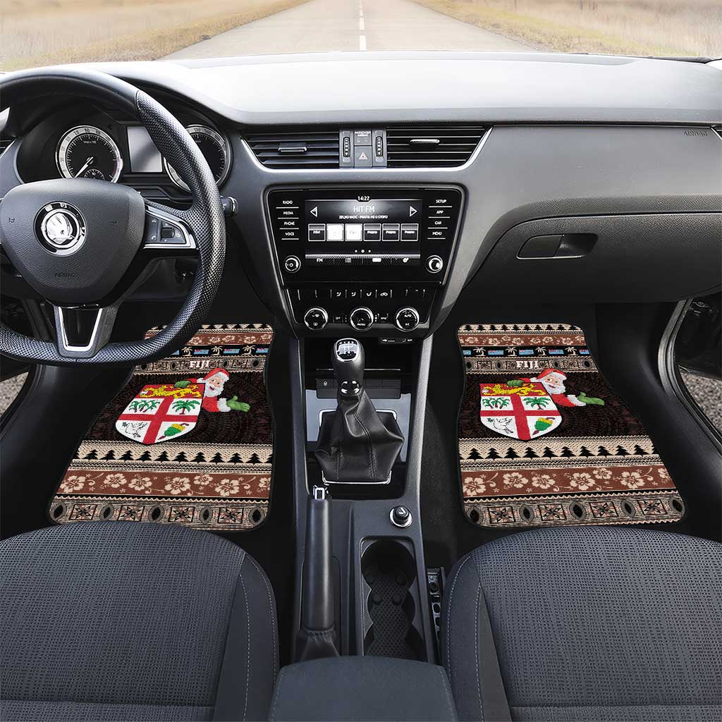 Fiji Christmas Car Mats Fijian Masi Marau na Kerisimasi! - Brown LT14 Set 2pcs - Front Brown - Polynesian Pride