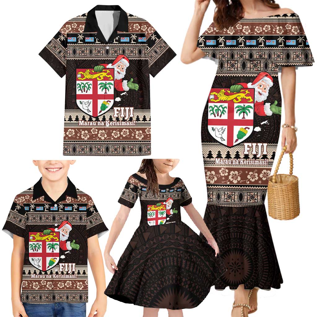 Fiji Christmas Family Matching Mermaid Dress and Hawaiian Shirt Fijian Masi Marau na Kerisimasi! - Brown LT14 - Polynesian Pride