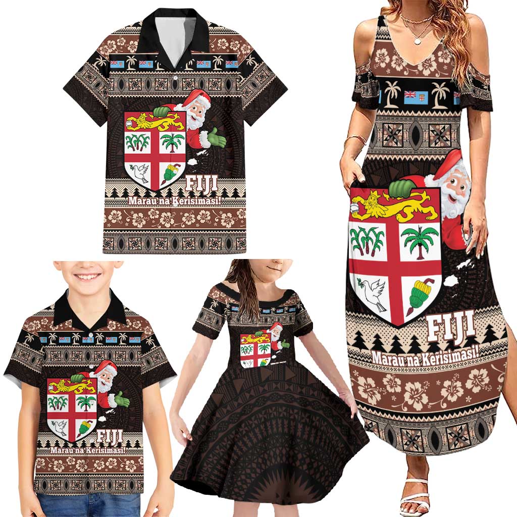 Fiji Christmas Family Matching Summer Maxi Dress and Hawaiian Shirt Fijian Masi Marau na Kerisimasi! - Brown LT14 - Polynesian Pride